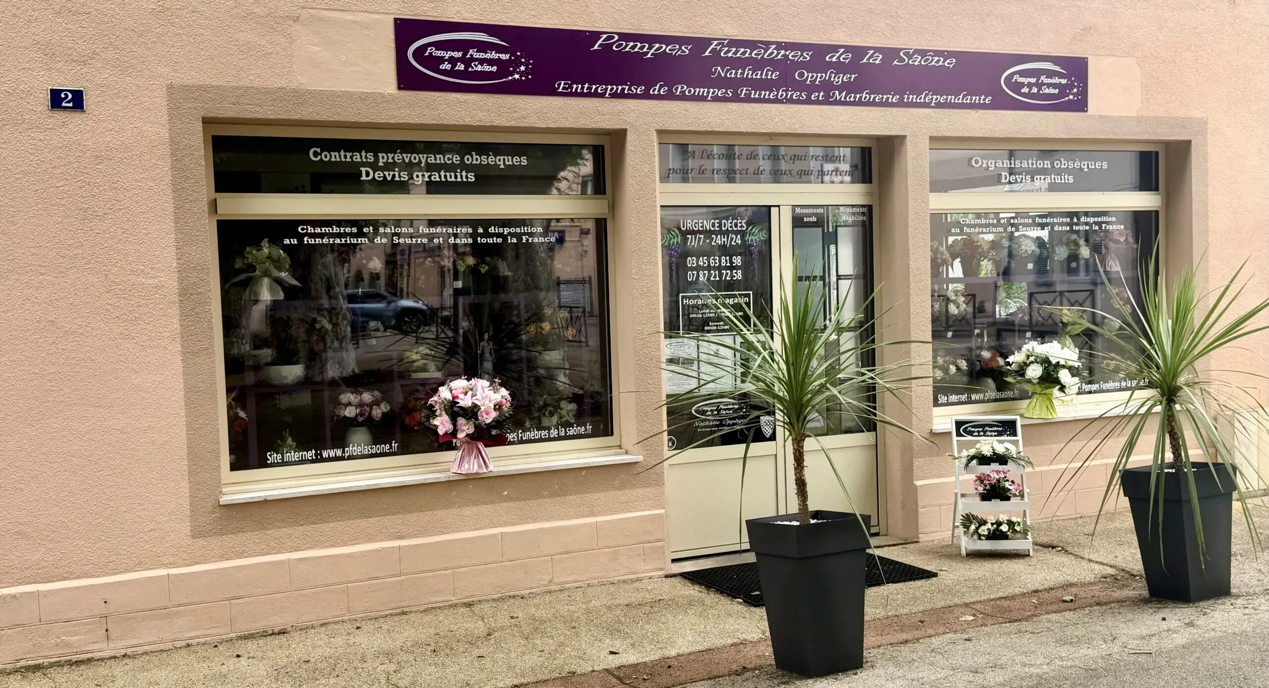Façade de l'agence Pompes Funèbres de la Saône à Seurre.